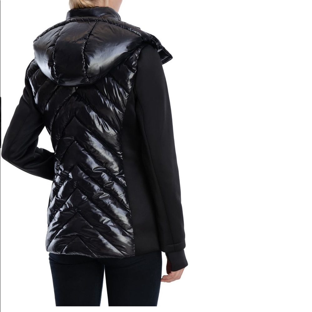 Michael Kors soft shell/quilted, water resistant, hooded, black glossy jacket - Picture 2 of 4